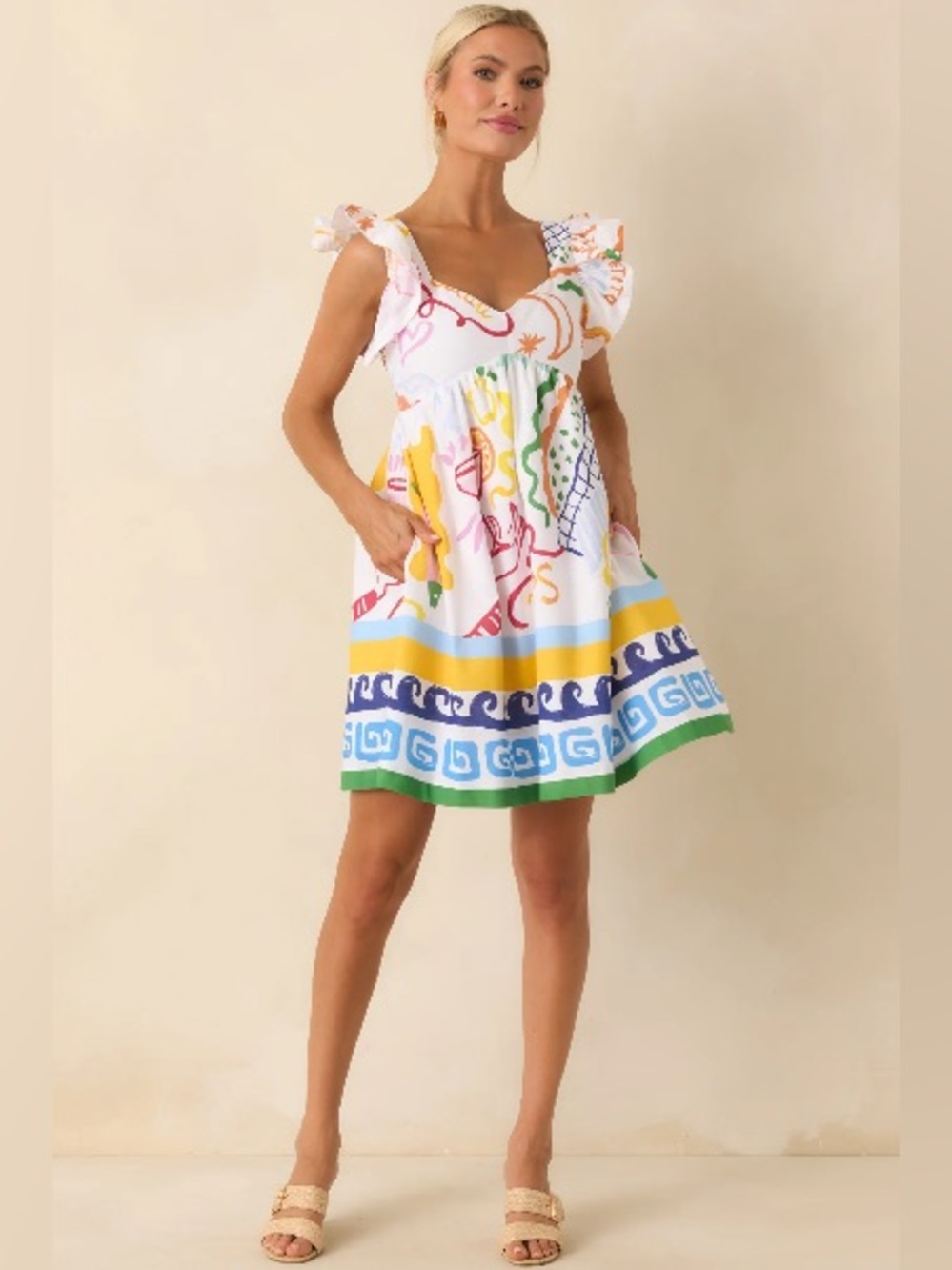 NWT PROSPERINA ALAINA MULTI PRINT LINEN BLEND MINI DRESS SZ XS - Picture 1 of 7